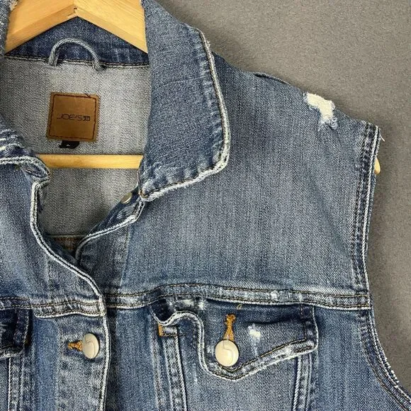 Joe's Biker Trucker Vest Womens Large Blue Denim Grunge Classic Moto Vintage - Picture 2 of 16